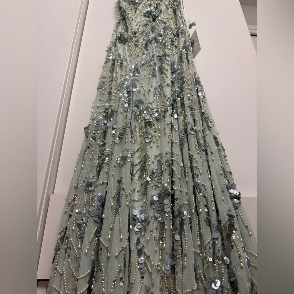 NWT Mac Duggal 94151 Sage Green Embellished One Shoulder Trumpet Gown Size 12 - Picture 8 of 17